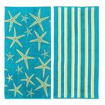 Great Bay Home Cotton Printed 2-Pack Beach Towel  (2 Pack- 30" x 60", Starfish - Blue / Yellow)