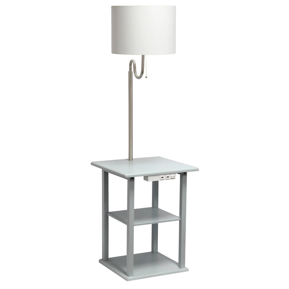 Photos - Floodlight / Street Light 57" Modern 2-Tier End Table Floor Lamp Combination with 2 USB Charging Ports and Power Outlet Gray - Simple Designs