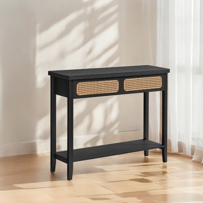 Ash Black and Brown Particle Board Console Table with Storage