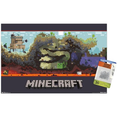 Trends International Minecraft - World Unframed Wall Poster Print Clear Push Pins Bundle 14.725" x 22.375"