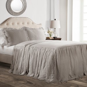 2pc Twin Ruffle Skirt Bedspread Gray - Lush Decor