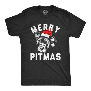 Mens Merry Pitmas T Shirt Funny Christmas Dog Pitbull Lover Pitty Holiday Graphic Novelty Tee - Crazy Dog Men's T Shirt - 1 of 4