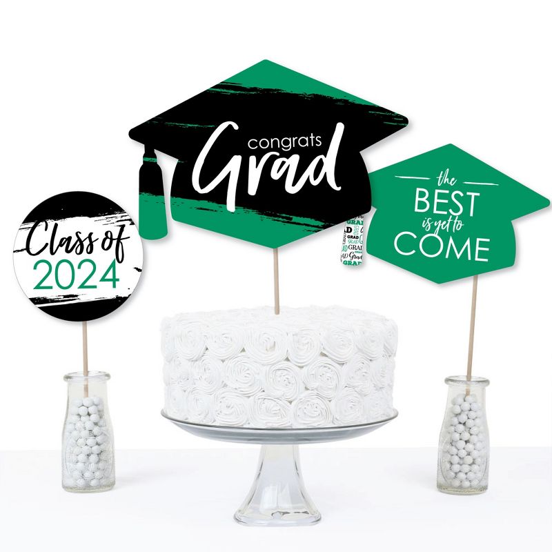Big Dot of Happiness Green Grad - Best is Yet to Come - 2024 Green Graduation Party Centerpiece Sticks - Table Toppers - Set of 15, 5 of 9