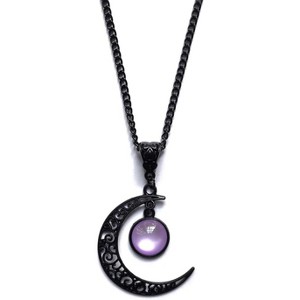 Gothic Moon Pendant Necklace - Black Crystal Crescent Vintage Punk Jewelry - 1 of 4