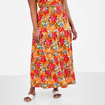 Rebdolls Women's Nakia Tropical Print Skater Maxi Skirt
