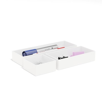 TRU RED 3 Piece Plastic Drawer Organizer White TR55296