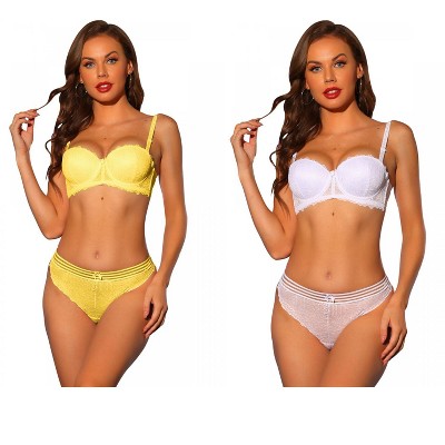 Allegra K Women's Lace Balconette Underwire Bras Padded Bra and Panty Set 2 Packs