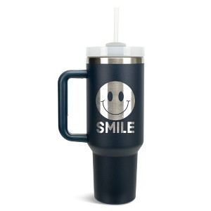 100 North Smile Happy Face Hippie Wrap-Around 40 Oz. Stainless Steel Water Bottle Coffee Mug, Spill & Leak Resistant, Travel Tumbler with Handle, Lid - 1 of 4