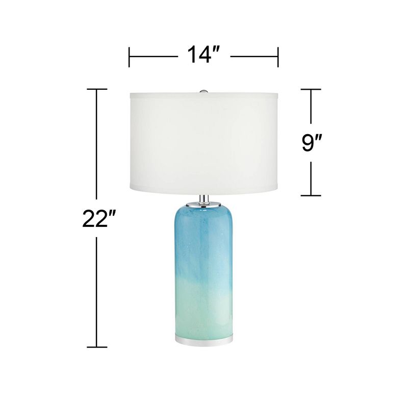 360 Lighting Nimbus Modern Accent Table Lamp 22" High Blue Art Glass with LED Nightlight White Drum Shade for Bedroom Living Room Bedside Office Kids, 4 of 10