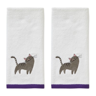 Halloween Cat Hand Towel White