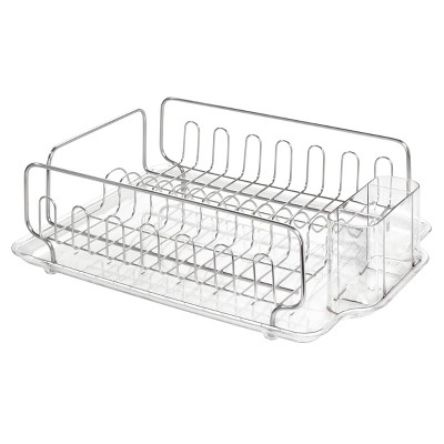 iDESIGN Forma Stainless Steel Sink Dish Drainer Rack with Tray Drying Rack Clear: Freestanding Metal Kitchen Rack, 17.5x13x5.2