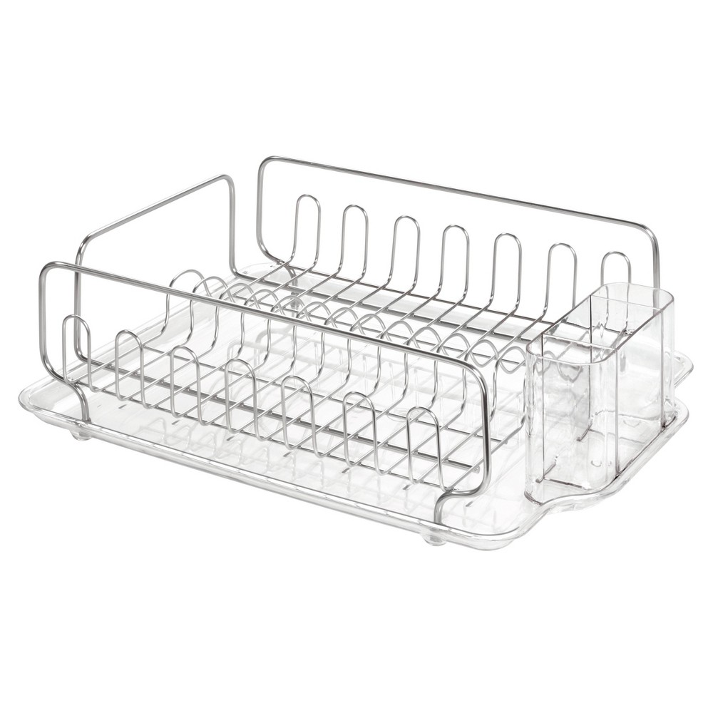 iDESIGN Forma Stainless Steel Sink Dish Drainer Rack with Tray Drying Rack Clear: Freestanding Metal Kitchen Rack, 17.5x13x5.2