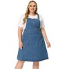 Agnes Orinda Women's Plus Size Button Decor Adjustable Strap Casual Midi Denim Suspender Overall Dresses with Pocket - 3 of 4