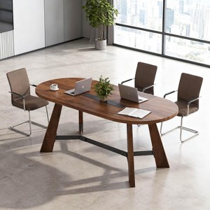 SAINTCY Oval Conference Table, Rustic 70.86" W Meeting Table Fit 6-8 People, Modern Seminar Table Boardroom Desk for Office Meeting Room - 1 of 4
