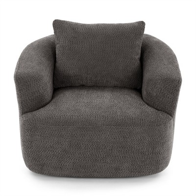 OUTSUPPLY Gray Swivel Barrel Accent Chair with Pillow, Single Sofa Chair with Rounded Armrests for Living Room, Bedroom, Office & Hotel