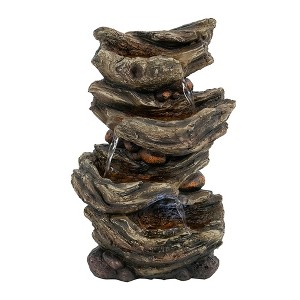 NAYSAYE Fountain Indoor Outdoor 4 Tier Cascading Wood Look Polyresin Tabletop for Garden Lawn Porch, Brown, 4.9"*13.8"*4" - 1 of 4
