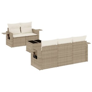vidaXL 6 Piece Patio Sofa Set with Cushions - Beige and Cream - 1 of 4