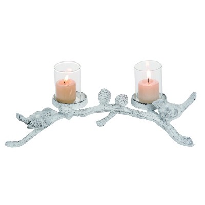 Transpac Metal 13 in. White Christmas White Birds Candle Holder