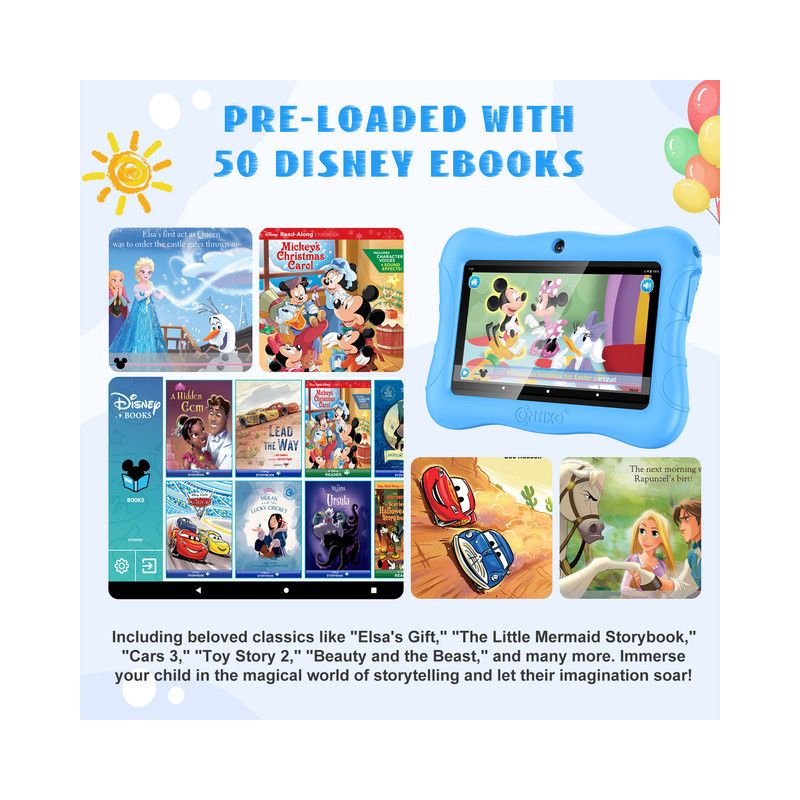Contixo V9 Kids Tablet with Disney eBooks Bundle Pack, 7-inch HD, Ages 3-7, Dual Camera, 32GB,Wi-Fi, Parental Control, Headphones, Tote Bag, 3 of 11