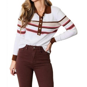 Women's Sophisticated Striped Rib-knit Blouse - Basic Bae - 1 of 4