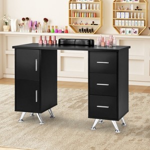 Costway Wooden Nail Desk Station with Removable Wrist Rest Metal Legs & 3 Drawers, 2 Cabinets White/Pink/Black - 1 of 4