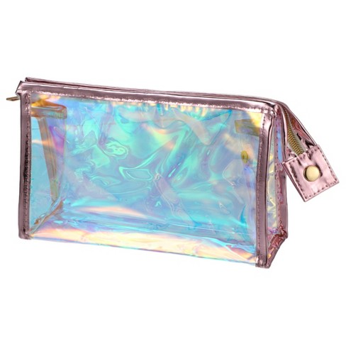 Holographic Makeup Bags Clear, Iridescent Cosmetic Pouch With