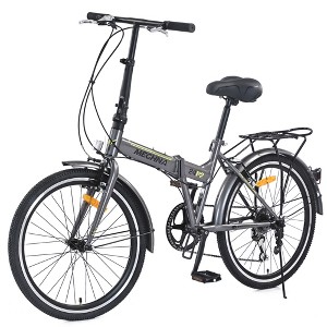 Gulches Urban Folding City Bike 24", Steel Frame, 7-Speed Shimano Derailleur, Dual V-Brakes, 24"×1.5 Black Anti-Slip Tyres - 1 of 4