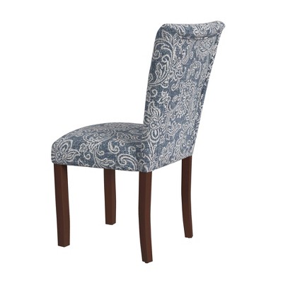 Set of 2 Denim Jacobean Print Linen Parsons Side Chairs