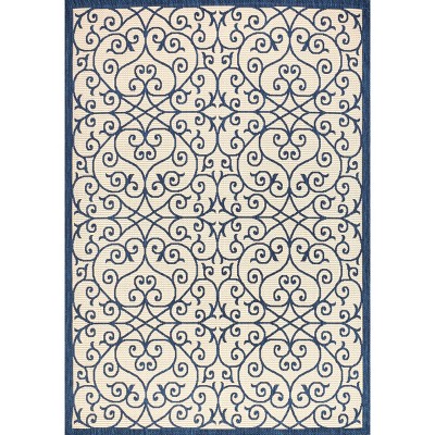 Madrid Navy and Beige Filigree 4' x 6' Synthetic Area Rug