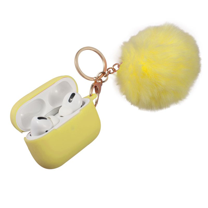 Insten Case Compatible with AirPods Pro - Cute Pom Pom Protective Silicone Skin Cover with Keychain & Anti-Lost Strap, Yellow, 1 of 10