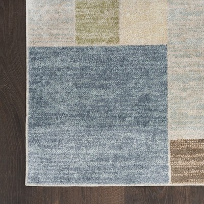 Blue Green Multi Rectangular Washable Synthetic Rug