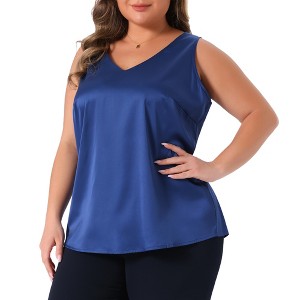 Agnes Orinda Women's Plus Size Silky Satin V Neck Casual Sleeveless Summer Basic Tank Tops - 1 of 4