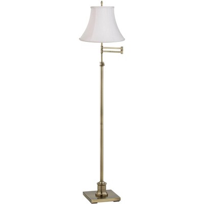 360 Lighting Traditional Swing Arm Floor Lamp Antique Brass Imperial White Fabric Bell Shade for Living Room Reading Bedroom