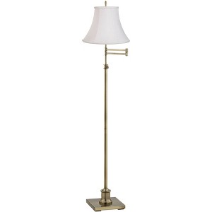 360 Lighting Traditional Swing Arm Floor Lamp 70" Tall Antique Brass Imperial White Fabric Bell Shade for Living Room Reading Bedroom - 1 of 4