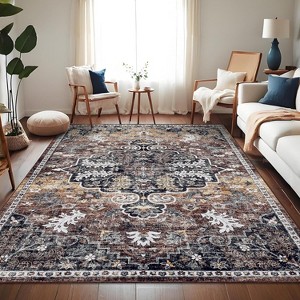 Nasitip 5'x7' Ultra-Thin Washable Runner Rug,Non-Slip Non-Shedding Stain Resistant Oriental Mat(Brown Red) - 1 of 4