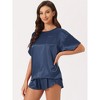 INSPIRE CHIC Women's Lounge Sets Satin Silky Short Sleeve T-shirt with Slit Elastic Shorts Sleepwear Pajama Set - 2 of 4