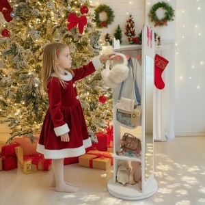 Angel Sar Bow Pattern Children's Jewelry Mirror Cabinet, Painted MDF Rotating Storage with Door & Shelf, Kids Accessory Organizer for Bedroom - 1 of 4