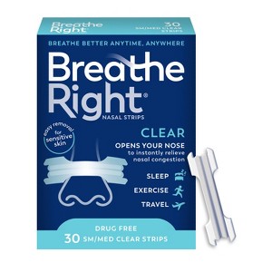 Breathe Right Clear Small/Medium Drug-Free Nasal Strips for Congestion Relief - 30ct - 1 of 4