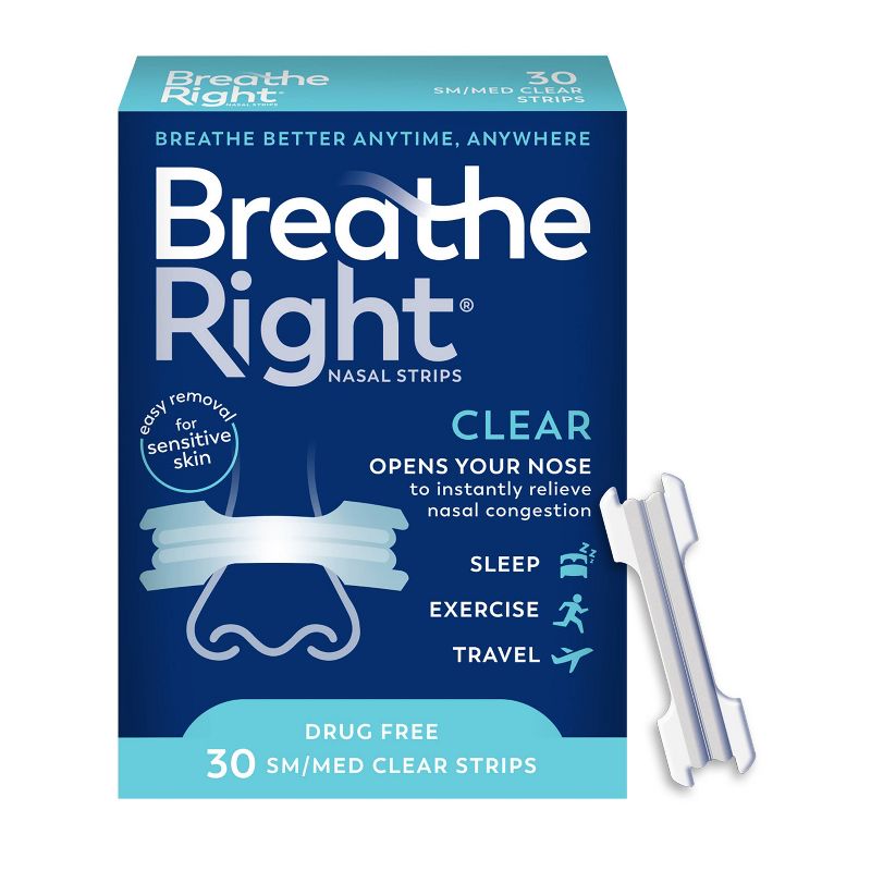 Breathe Right Clear Small/Medium Drug-Free Nasal Strips for Congestion Relief - 30ct, 1 of 10