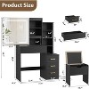 Makeup Vanity Desk with Mirror and Lights, Vanity Table with 3 Color Modes, Girls Vanity Set with Stool, Compact Vanity w/Drawers, Power Outlet - 2 of 4