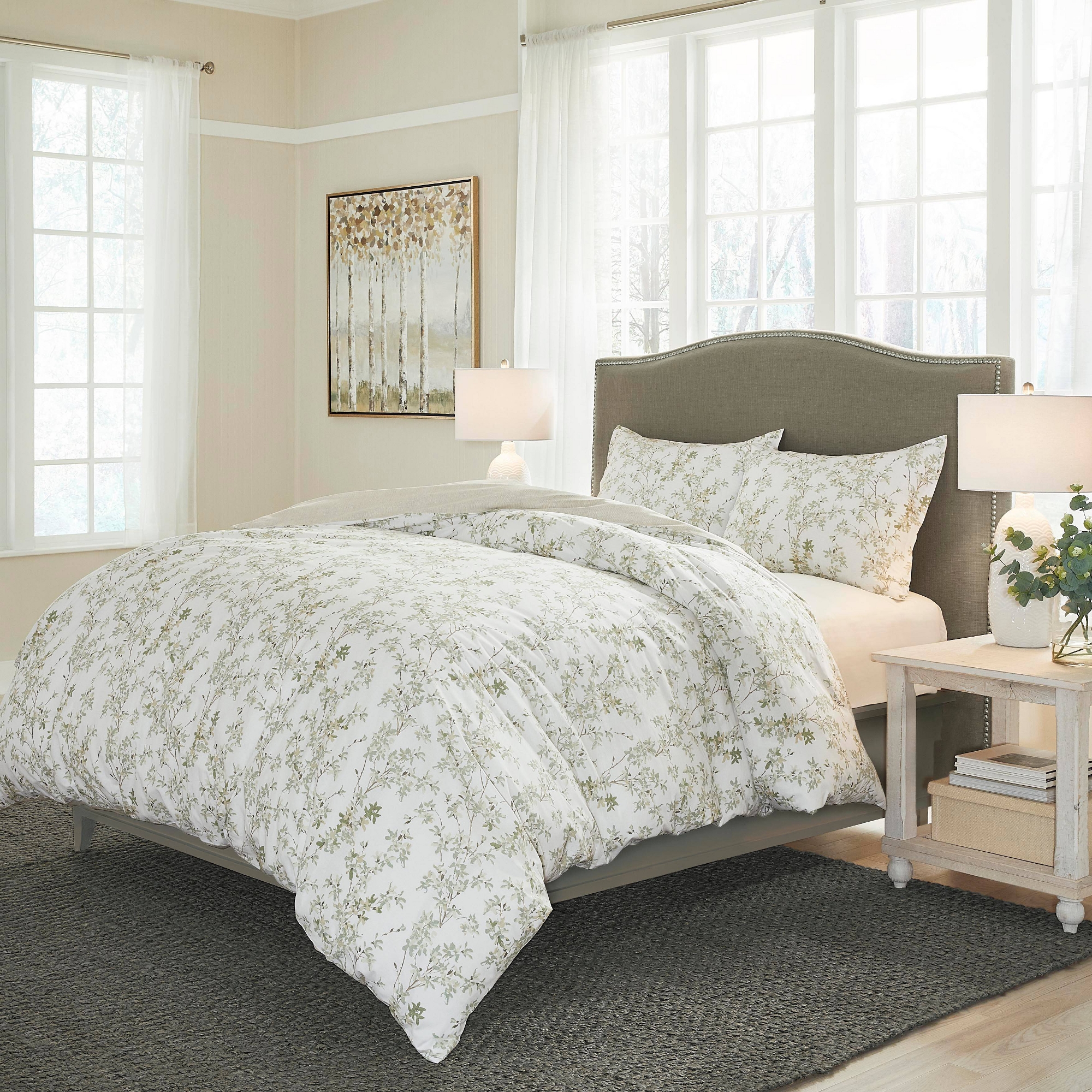 King Lindy Duvet Cover Set Green - Laura Ashley: Cotton Reversible Bedding, OEKO-TEX Certified, Includes 2 Shams