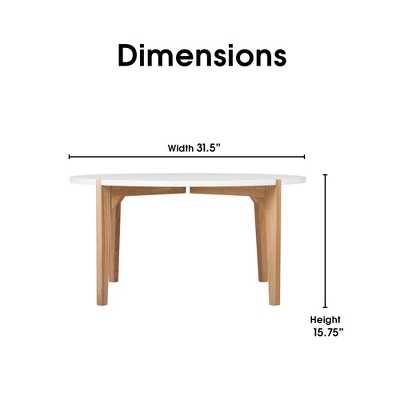 Modern Oak and White Round Coffee Table with Solid Wood Legs