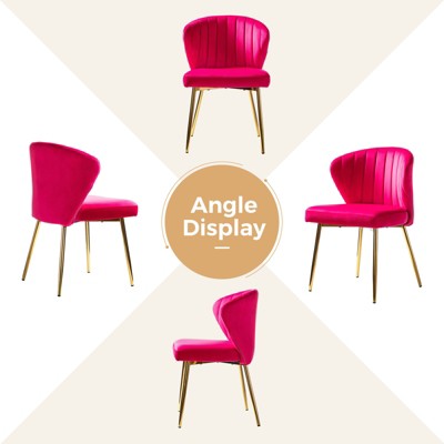 Fuchsia Velvet Upholstered Side Chair with Gold Metal Legs