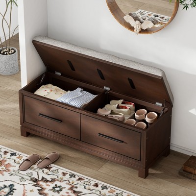 GlasFlength Ottomans and Benches with Drawers and Hidden Storage for Living Room, Entryway, And Hallway, Brown, 43"*15"*18.1"