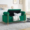 TiramisuBest Elegant Upholstered Storage Bench with Cylindrical Arms, Linen Fabric Ottoman with Iron Legs, White for Hallway Living Room Bedroom - 2 of 4