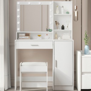 Vanity Desk with Mirror and Light, Large Drawer Three Level Storage Dresser, Bedroom Dressing Table - 1 of 4