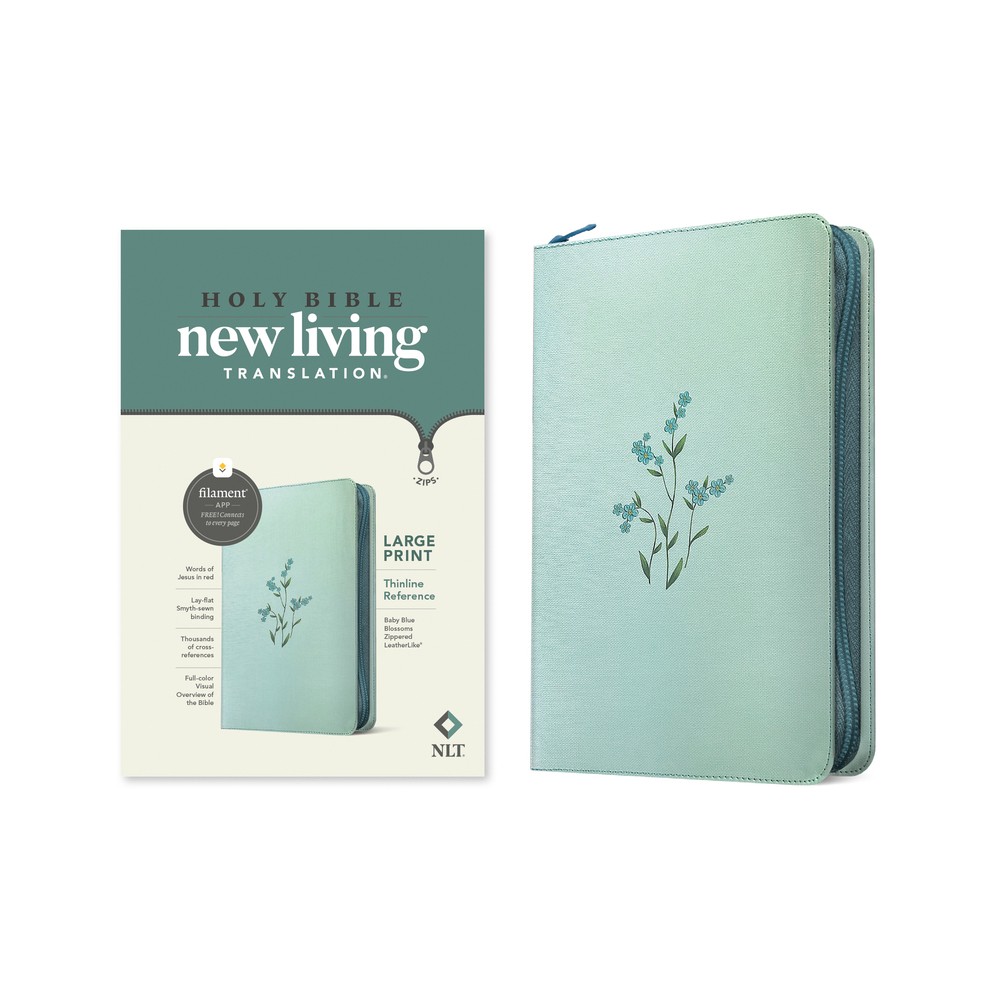 NLT Large Print Thinline Reference Zipper Bible, Filament Enabled (Leatherlike, Baby Blue Blossoms, Red Letter) - (Leather Bound)