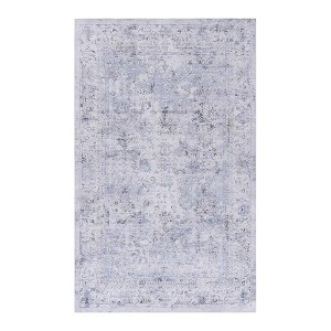 NAYSAYE Washable Area Rug 5' x 8' Soft Low Pile Machine Washable Non Slip Carpet for Living Room Bedroom Home Decor, Blue and Cream - 1 of 4