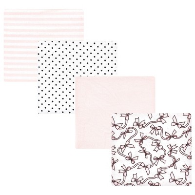 Image of Hudson Baby Infant Girl Cotton Rich Flannel Receiving Blankets, Pink Bows, One Size