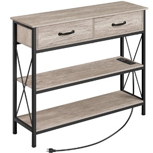 Yaheetech 3 Tier Console Table Sofa Table with Power Outlet, Gray - 1 of 4